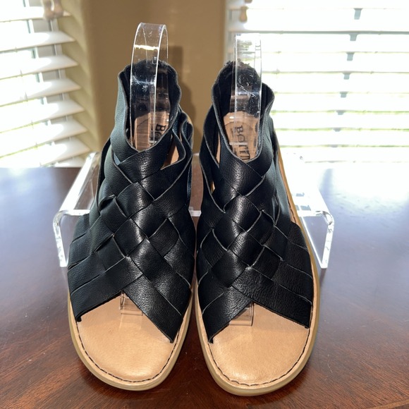 Born Shoes - Born IWA Woven Leather Black Sandals Shoes Sz 7M Boho Beachy Resortwear Granola